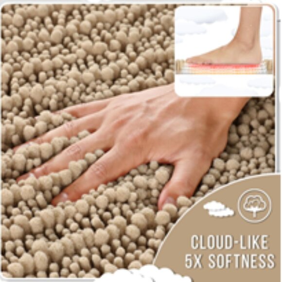 NIP~ Yimobra Bathroom Rug Non Slip, Washable 27"x18" -Ultra Soft, Beige & Coffee - Picture 2 of 13